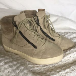 Banana Republic suede faux fur wedge high tops